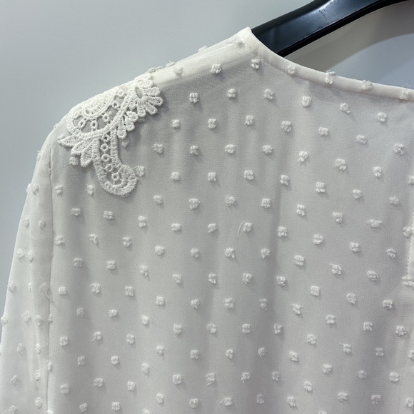 NWOT. I BLUES White dress with long sleeve embroidery Clip Dot Chiffon - Picture 11 of 16